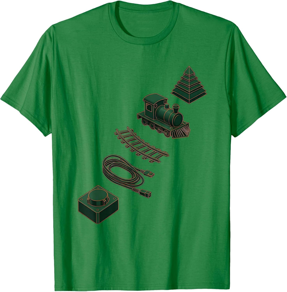 Men's Exploded Train And Tree Kit Vintage Model Railroad T-Shirt - Kelly Green