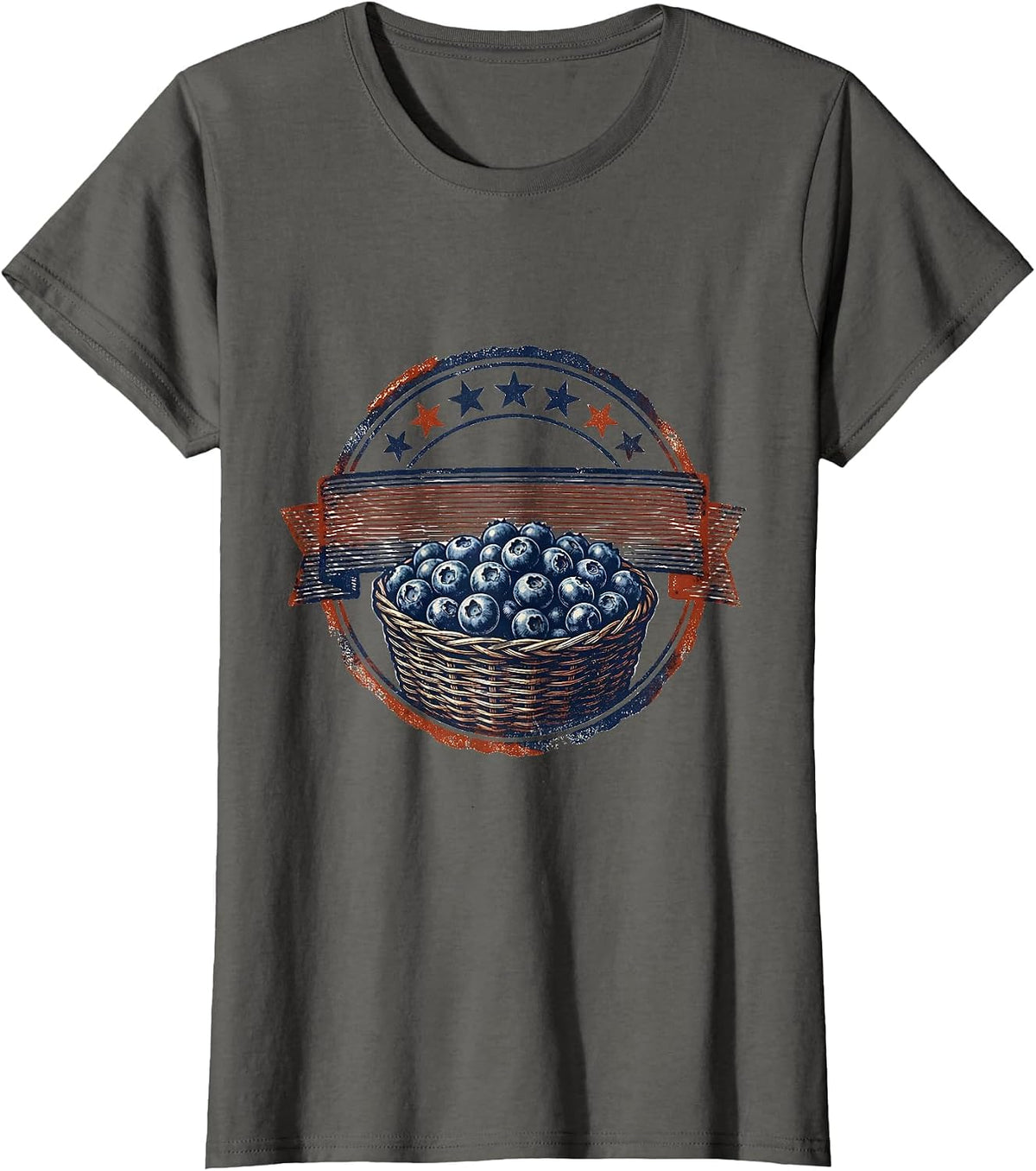 Women's Red White and Blueberries Stars and Stripes Tee T-Shirt - Asphalt Grey