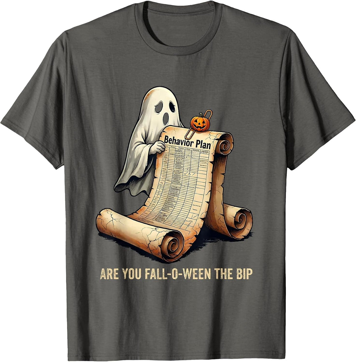 Men's Are You Fall-O-Ween The BIP Distressed Ghost Teacher T-Shirt - Asphalt Grey