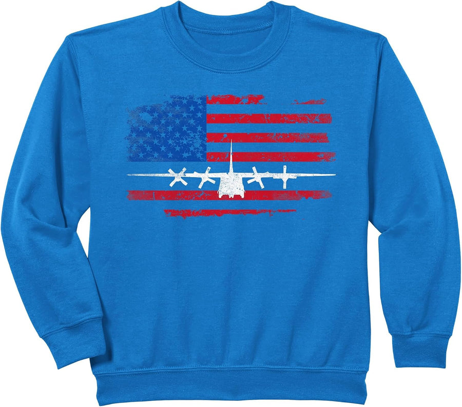 Vintage American Flag C-130 Military Plane Pilot Sweatshirt - Royal Blue