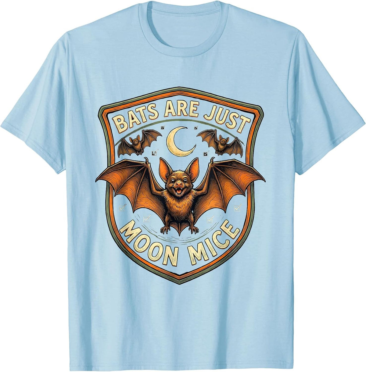 Men's Bats Are Just Moon Mice Funny Bat Lover Biology Science T-Shirt - Baby Blue