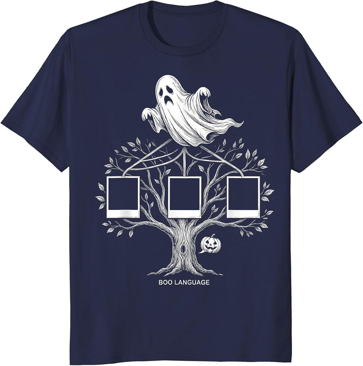 Men's Boo Language Funny Ghost Speech Therapy SLP Halloween T-Shirt - Navy Blue