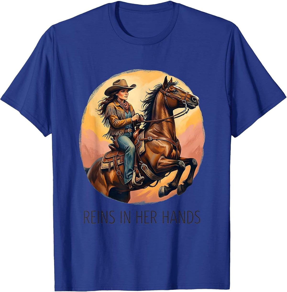 Men's Reins In Her Hands Cowboy Western Design T-Shirt - Royal Blue