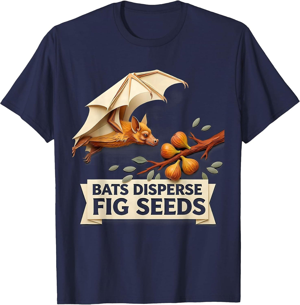 Bats Disperse Fig Seeds Nature Conservation Bat Lover T-Shirt - Navy Blue