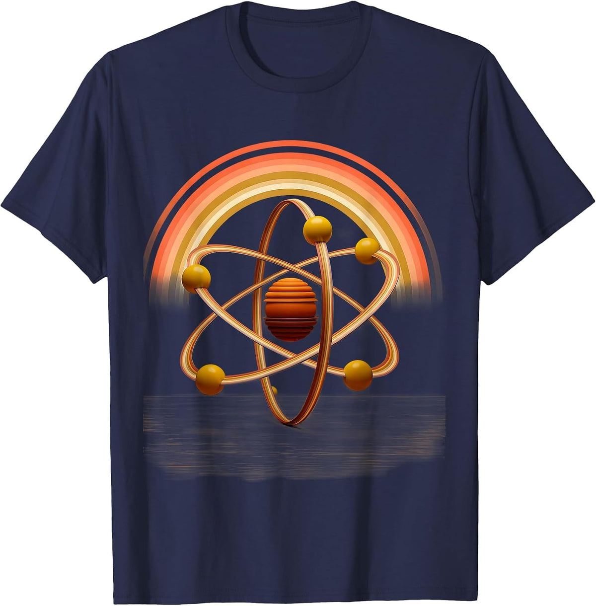 Science Teacher Atom Model Desk Illustration T-Shirt - Navy Blue