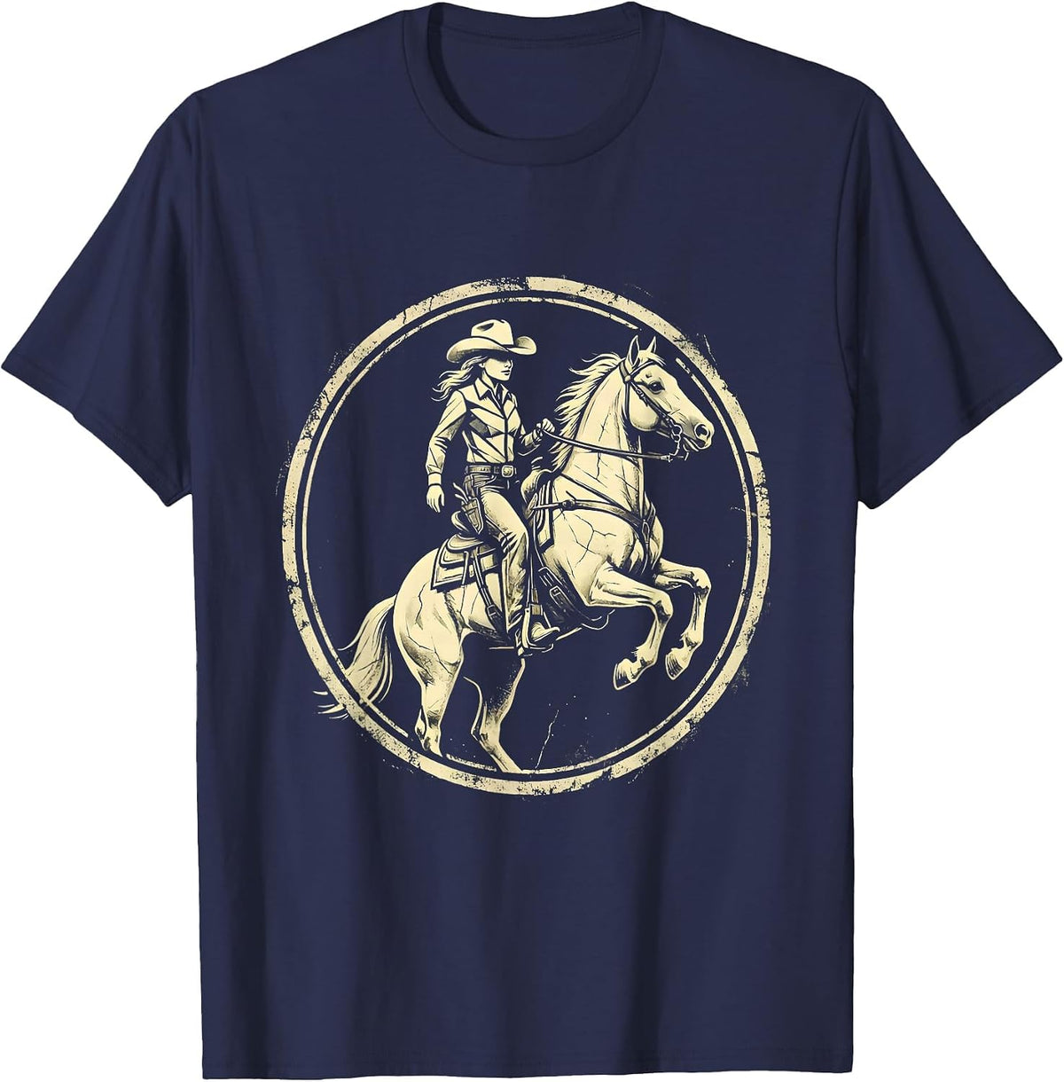 Men's Camo Rider Wild Horse Graphic Design T-Shirt - Navy Blue
