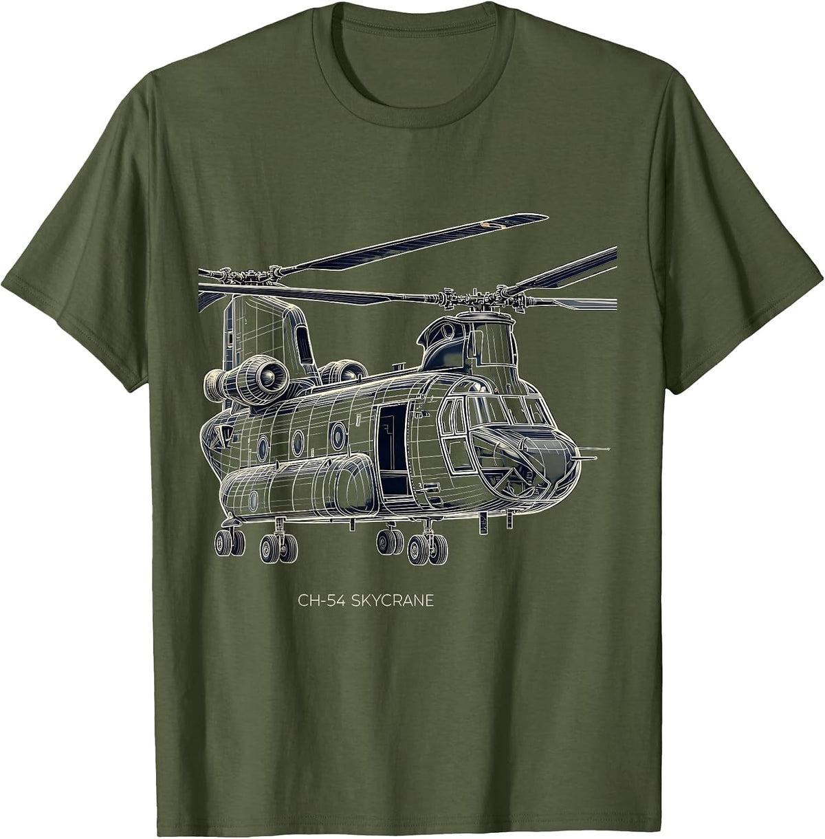 Men's CH-54 Skycrane Military Helicopter Veteran Tribute Aviation T-Shirt - Olive Green