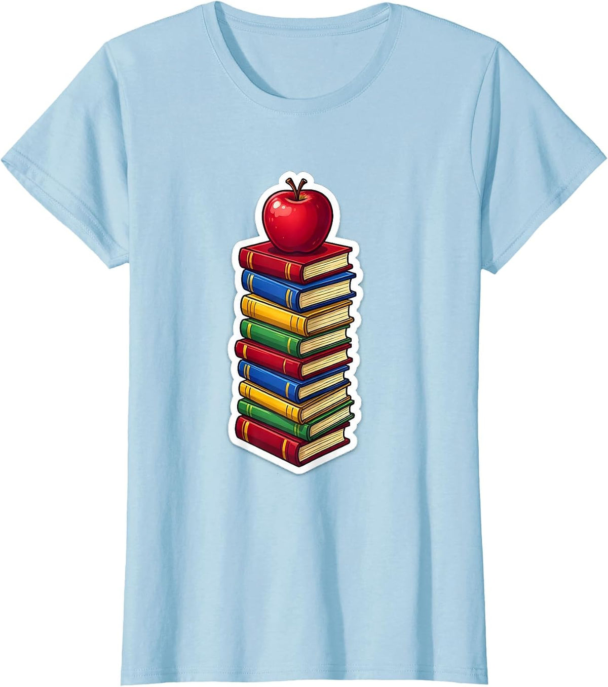 Teacher Book Stack Reaching the Sky Graphic T-Shirt - Baby Blue
