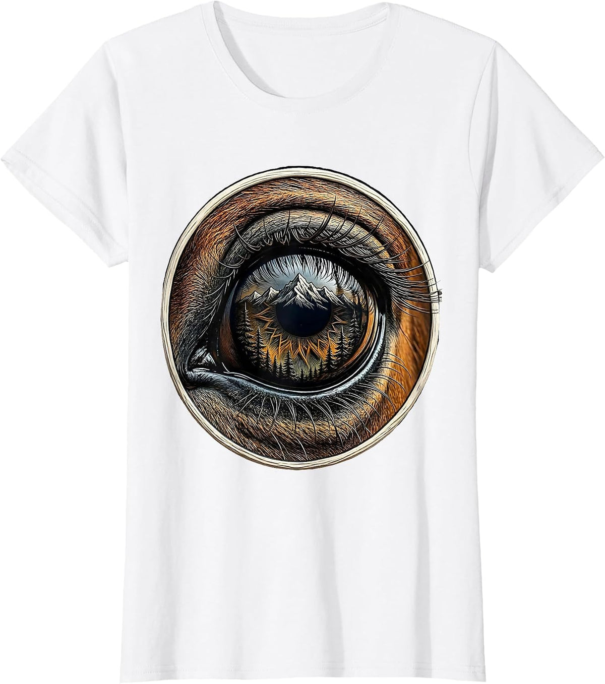 Horse Eye Reflecting Mountains Close-Up Art T-Shirt - White