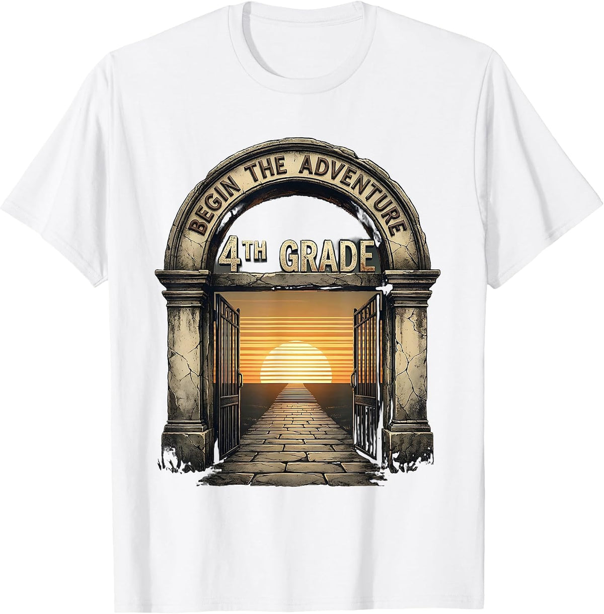 Men's Begin The Adventure 4th Grade Distressed Back To School T-Shirt - White