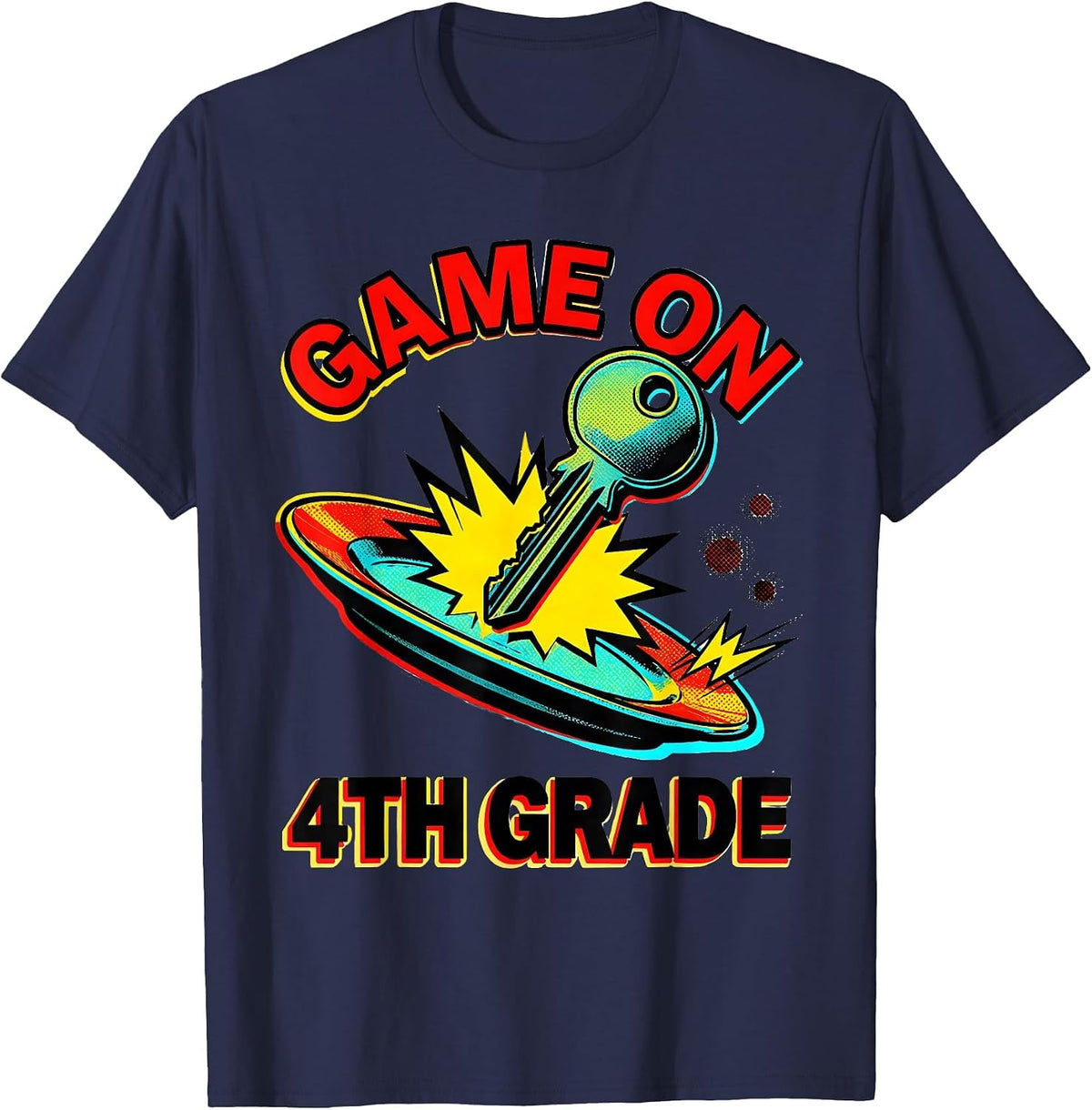 Men's Game On 4th Grade Pop Art Back To School Boys Level Unlocked T-Shirt - Navy Blue
