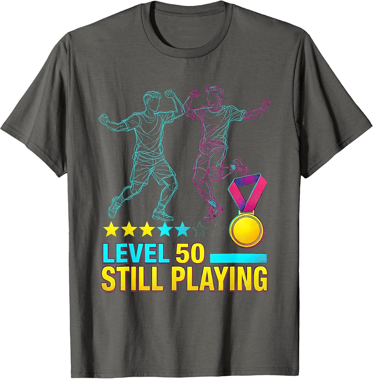 Men's Level 50 Still Playing Pop Art Bachelor Party Anniversary T-Shirt - Asphalt Grey