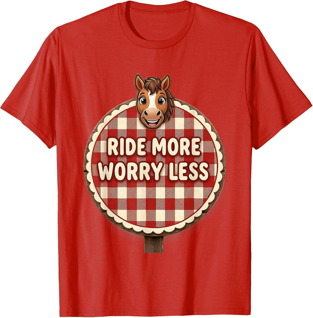 Men's Ride More Worry Less Horse Lover Design T-Shirt - Red