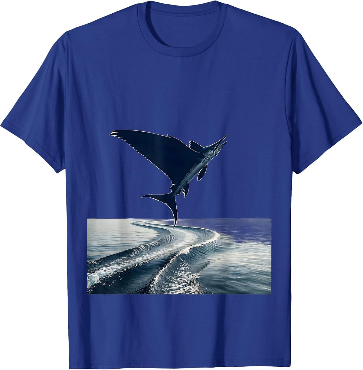Flying Fish Leaping Over Cruise Ship Wake T-Shirt - Royal Blue