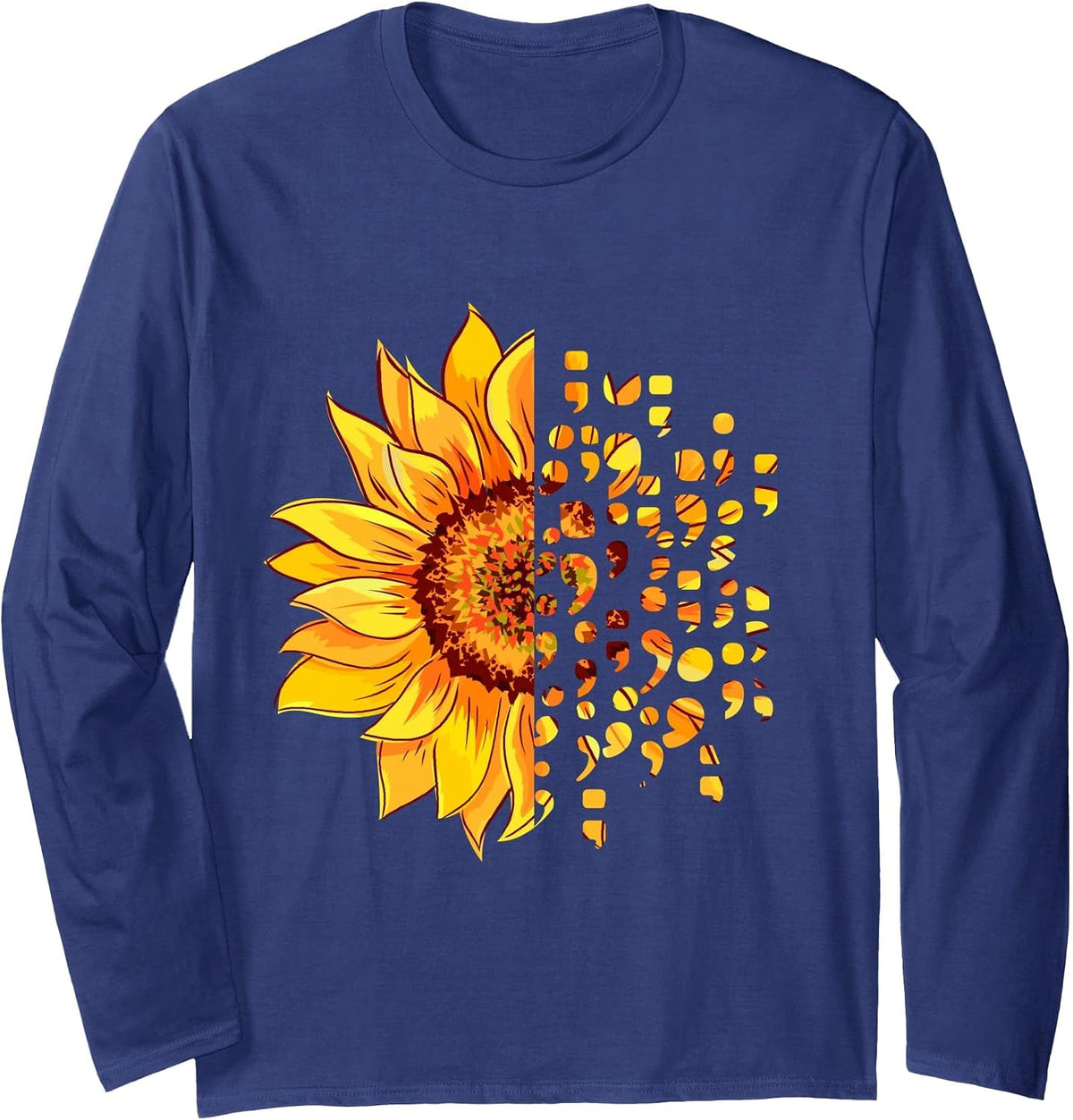 Suicide Awareness Semicolon Depression Mental Health Long Sleeve T-Shirt - Adult Unisex Navy Blue