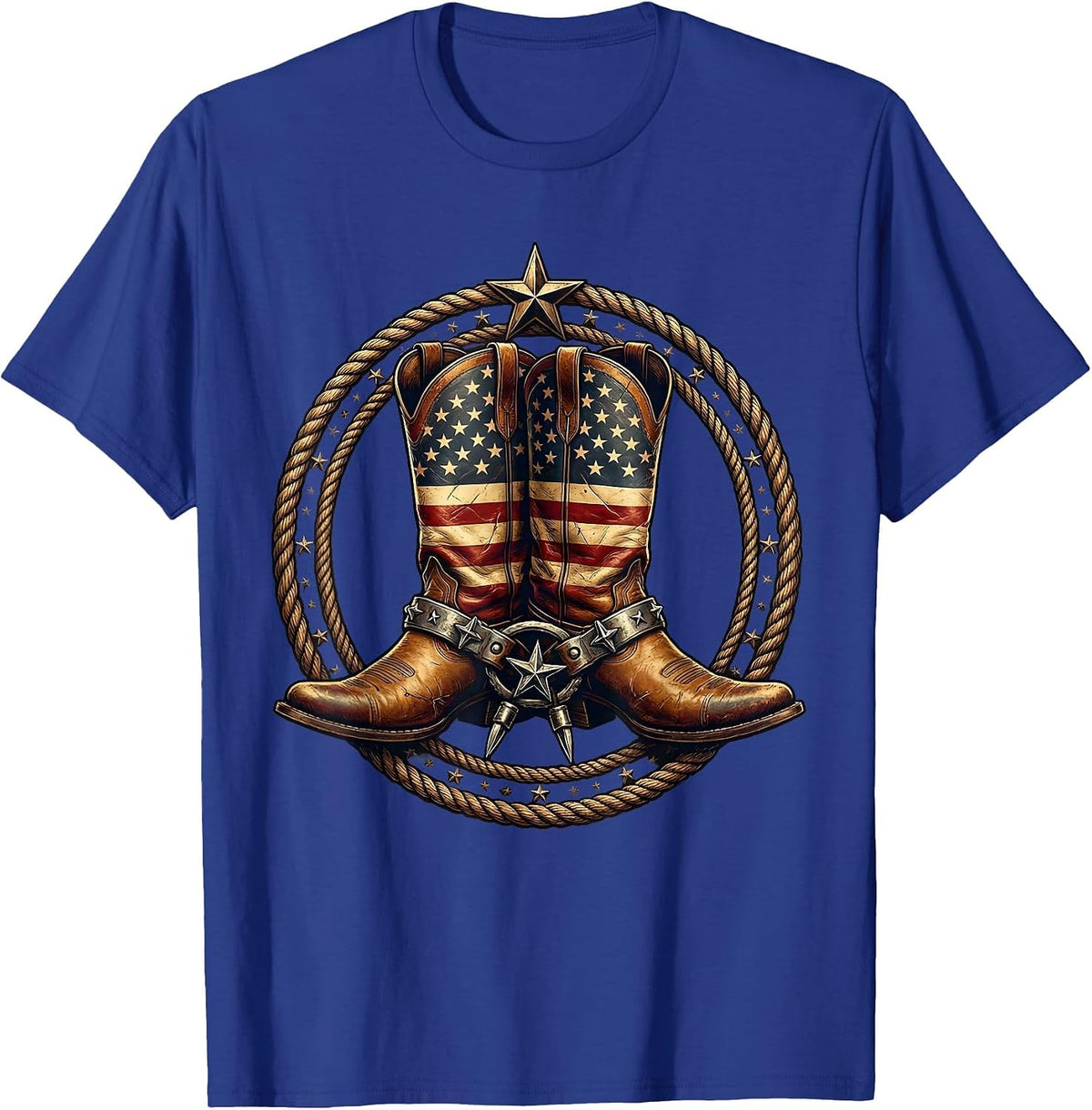 Crossed Cowboy Boots with Spurs Western Design T-Shirt - Royal Blue