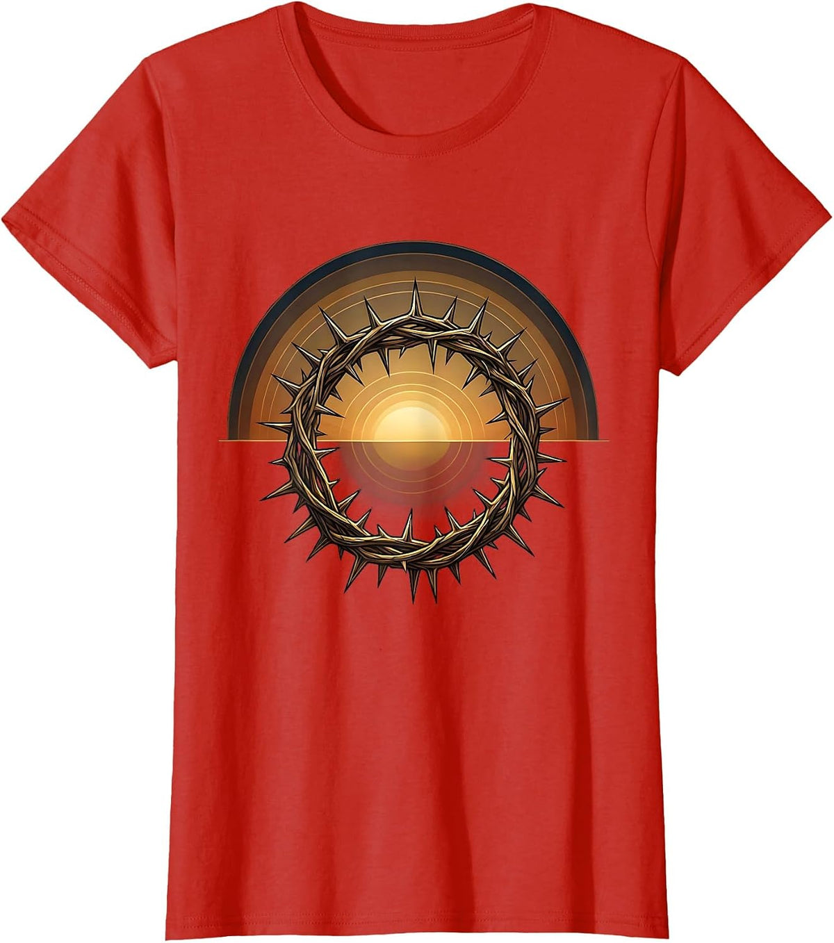 Crown of Thorns Glowing Light Christian Long Sleeve T-Shirt - Red