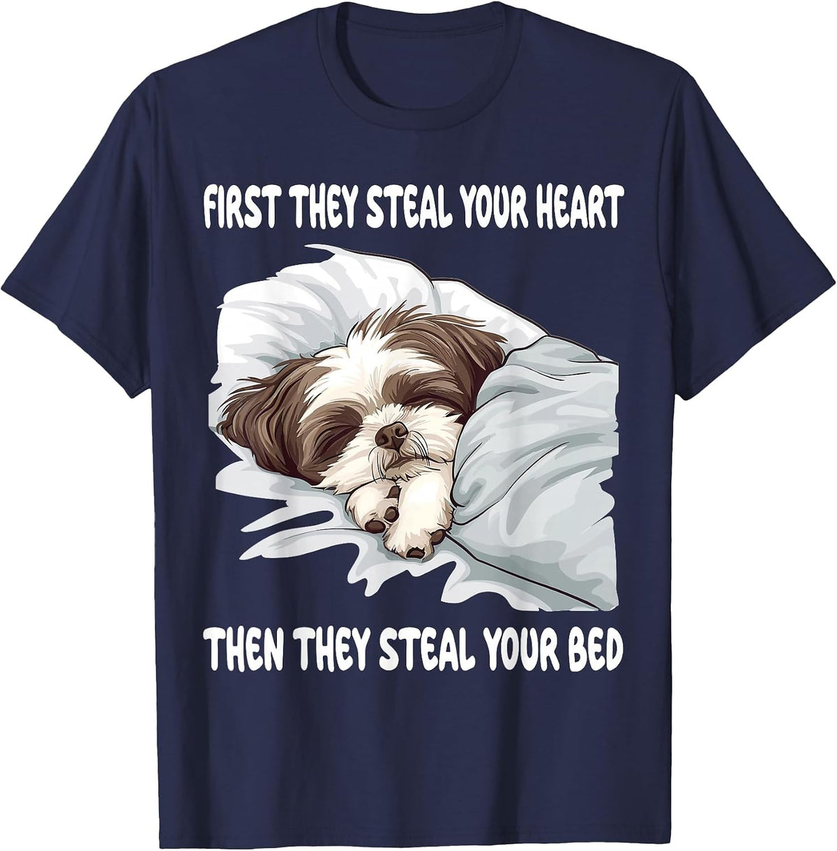 Shih Tzu Sleeping Pajamas Nightgown T-Shirt - Navy Blue