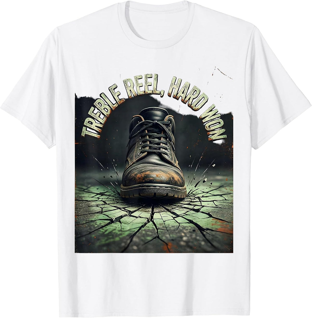 Men's Treble Reel, Hard Won Distressed Irish Heritage St Patricks T-Shirt - White