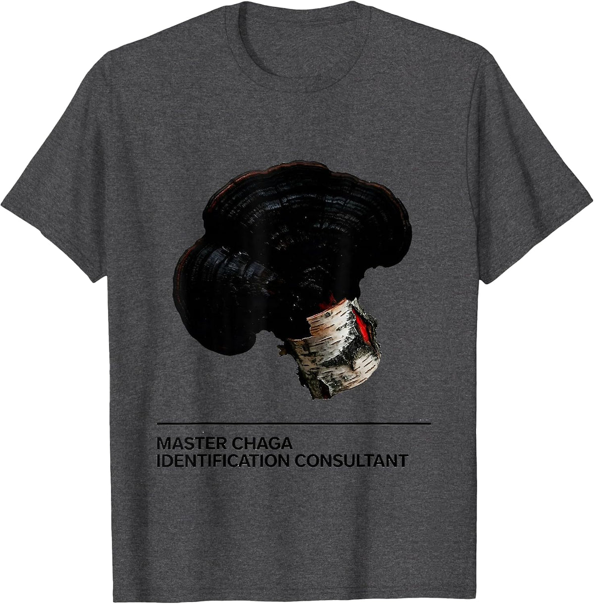 Master Chaga Identification Consultant Funny Mushroom T-Shirt - Dark Heather Grey