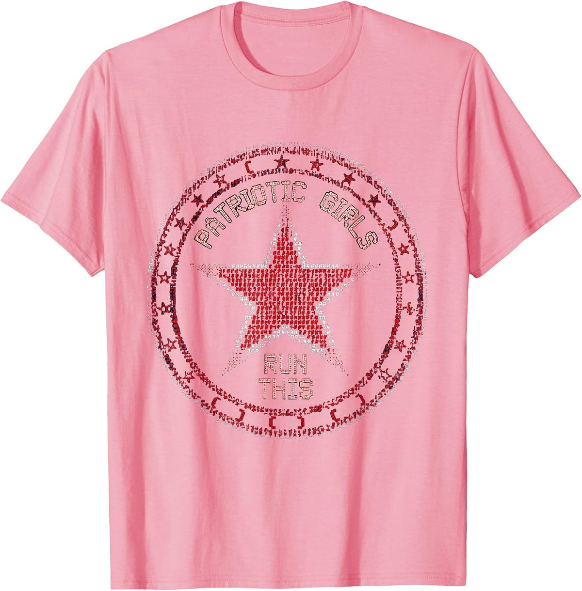 Patriotic Girls Run This Red White and Blue Design T-Shirt - Pink
