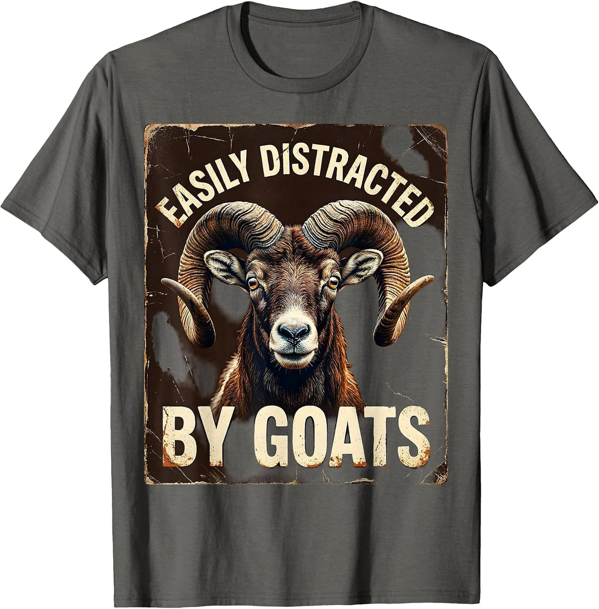 Men's Easily Distracted By Goats Funny Goat Lover Design T-Shirt - Asphalt Grey