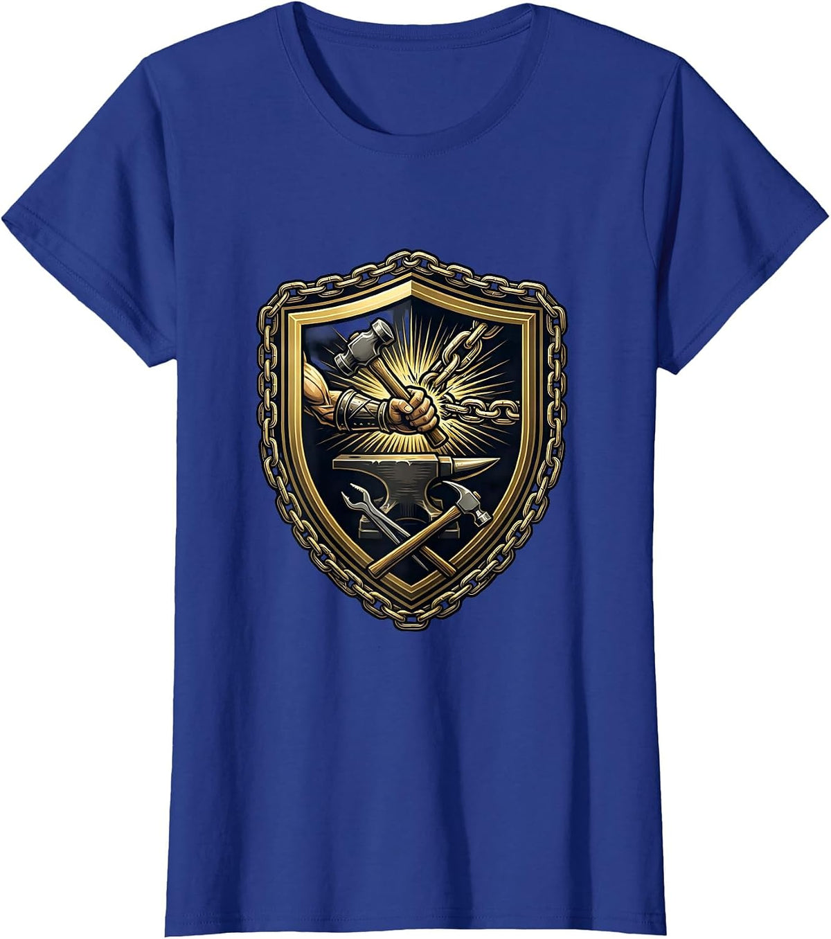 Women's Medieval Blacksmith Forging Chainmail Anvil Art T-Shirt - Royal Blue