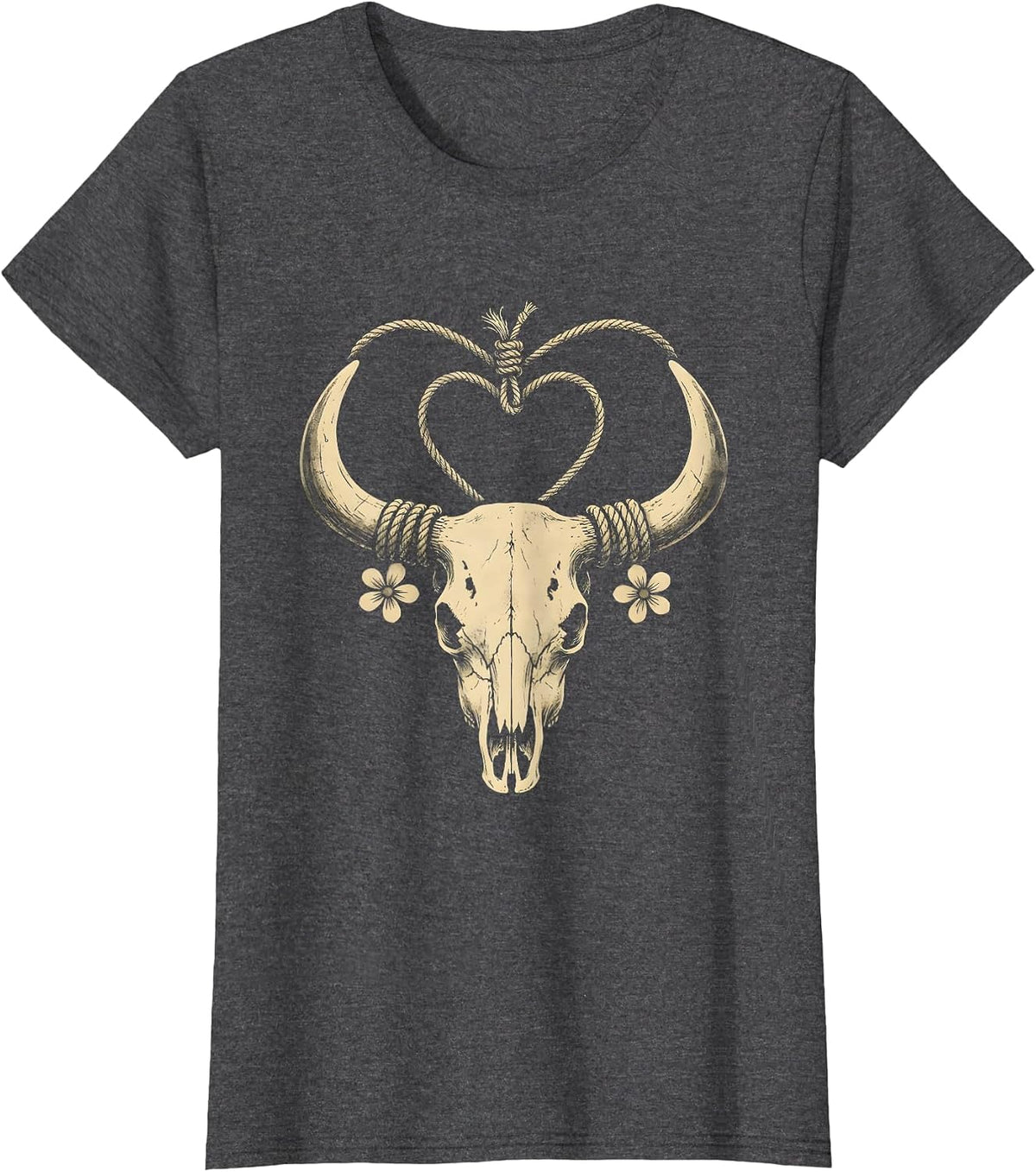 Women's Lasso Heart Western Cowboy Love Graphic Tee T-Shirt - Dark Heather Grey