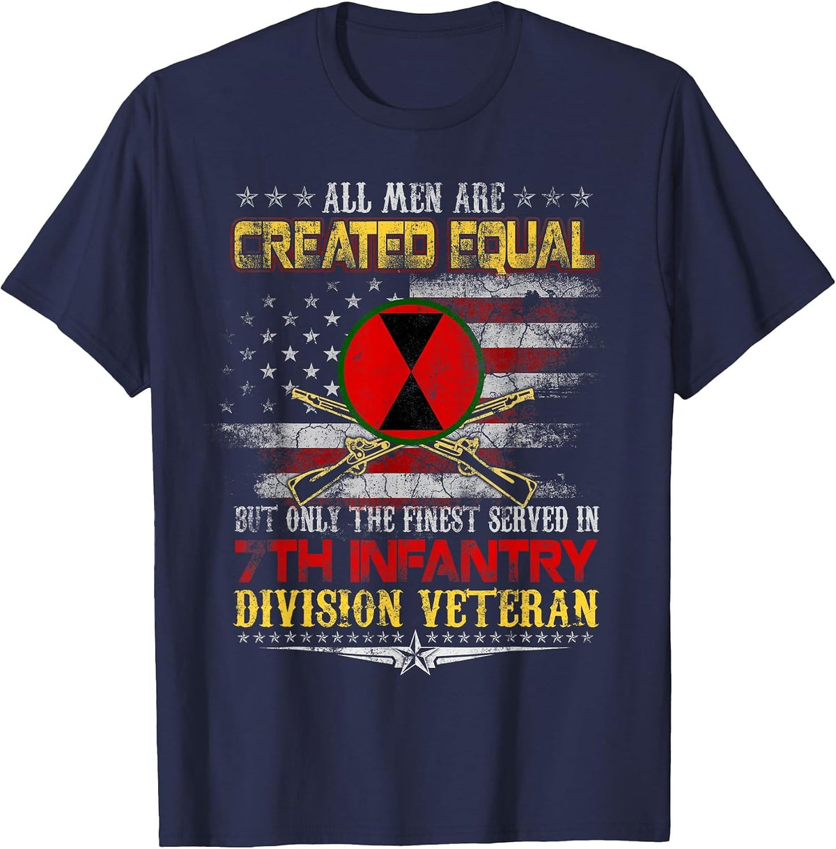 All Men Created Equal 7th Infantry Division Veteran Military T-Shirt - Navy Blue