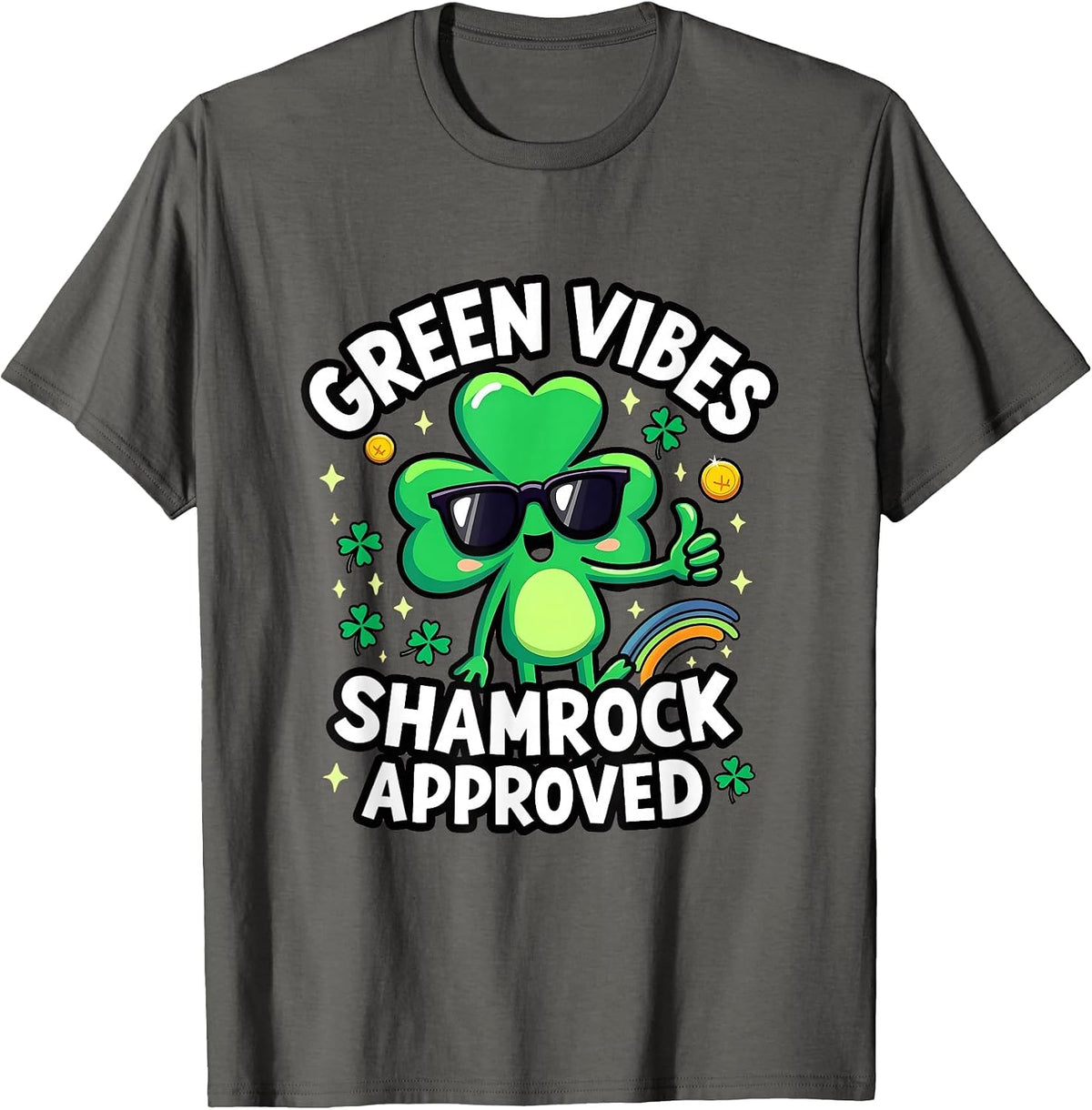 Green Vibes Shamrock Approved St Patrick's Day T-Shirt - Asphalt Grey