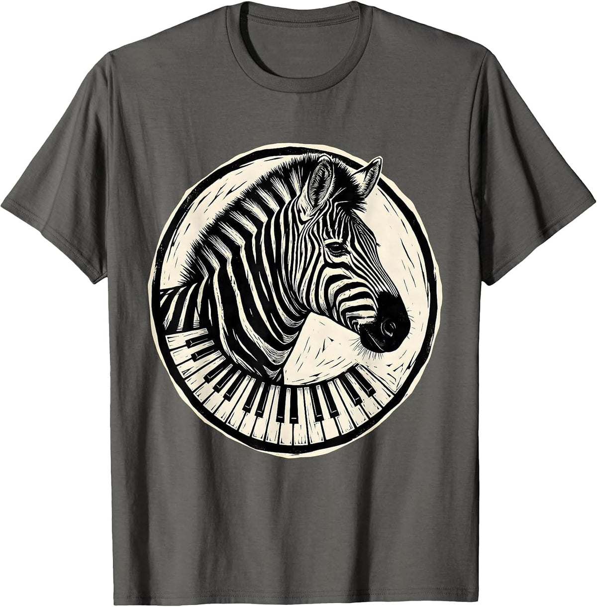 Zebra Stripes Piano Keys Music Art Design T-Shirt - Asphalt Grey
