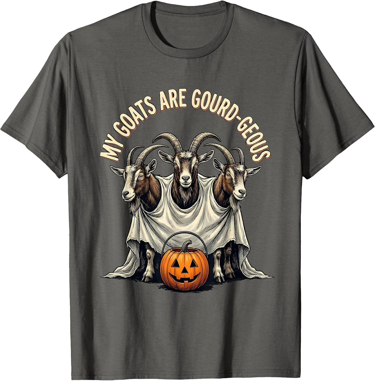 My Goats Are Gourd-geous Whimsical Halloween Goat Lover T-Shirt - Asphalt Grey