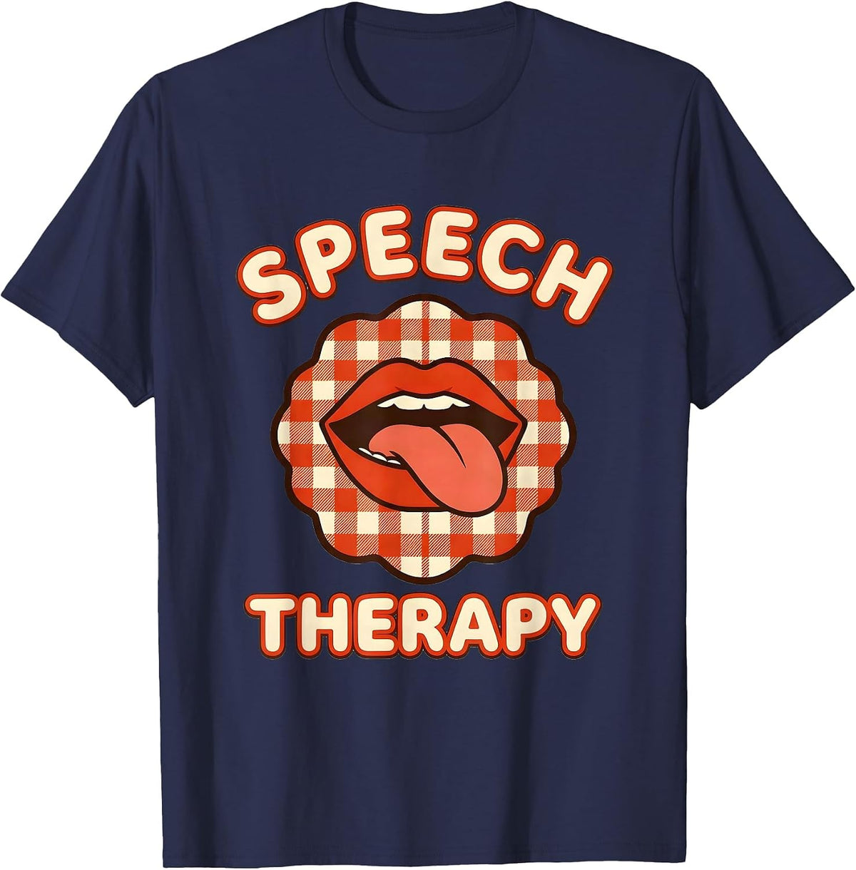 Men's Speech Therapy Cute Gingham Picnic SLP Professional Pride T-Shirt - Navy Blue