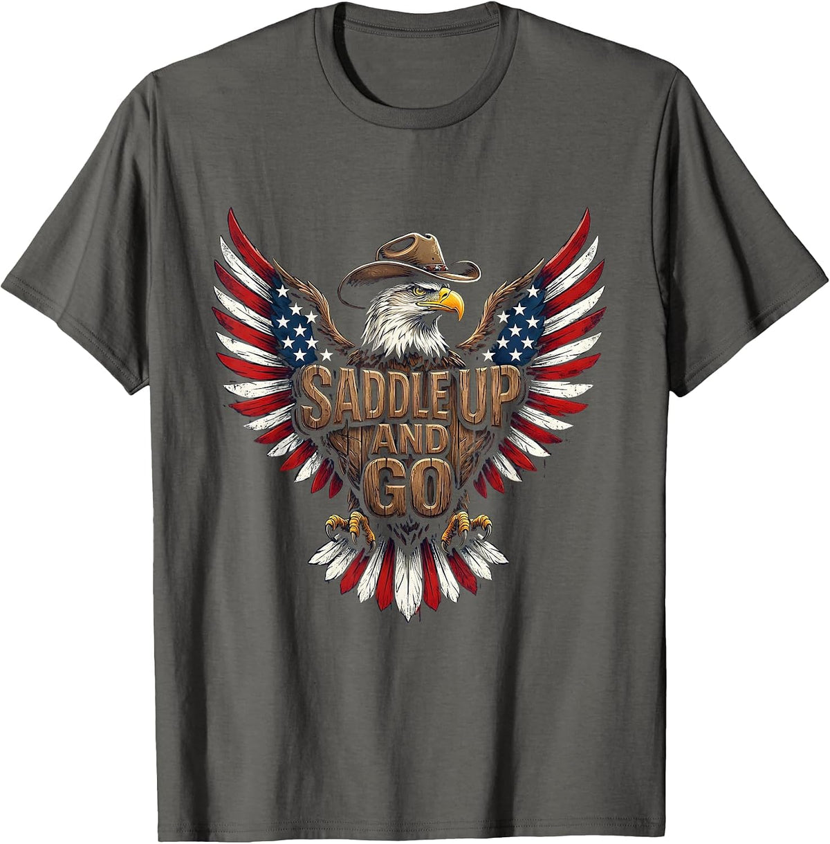Saddle Up and Go Western Cowboy Design T-Shirt - Asphalt Grey