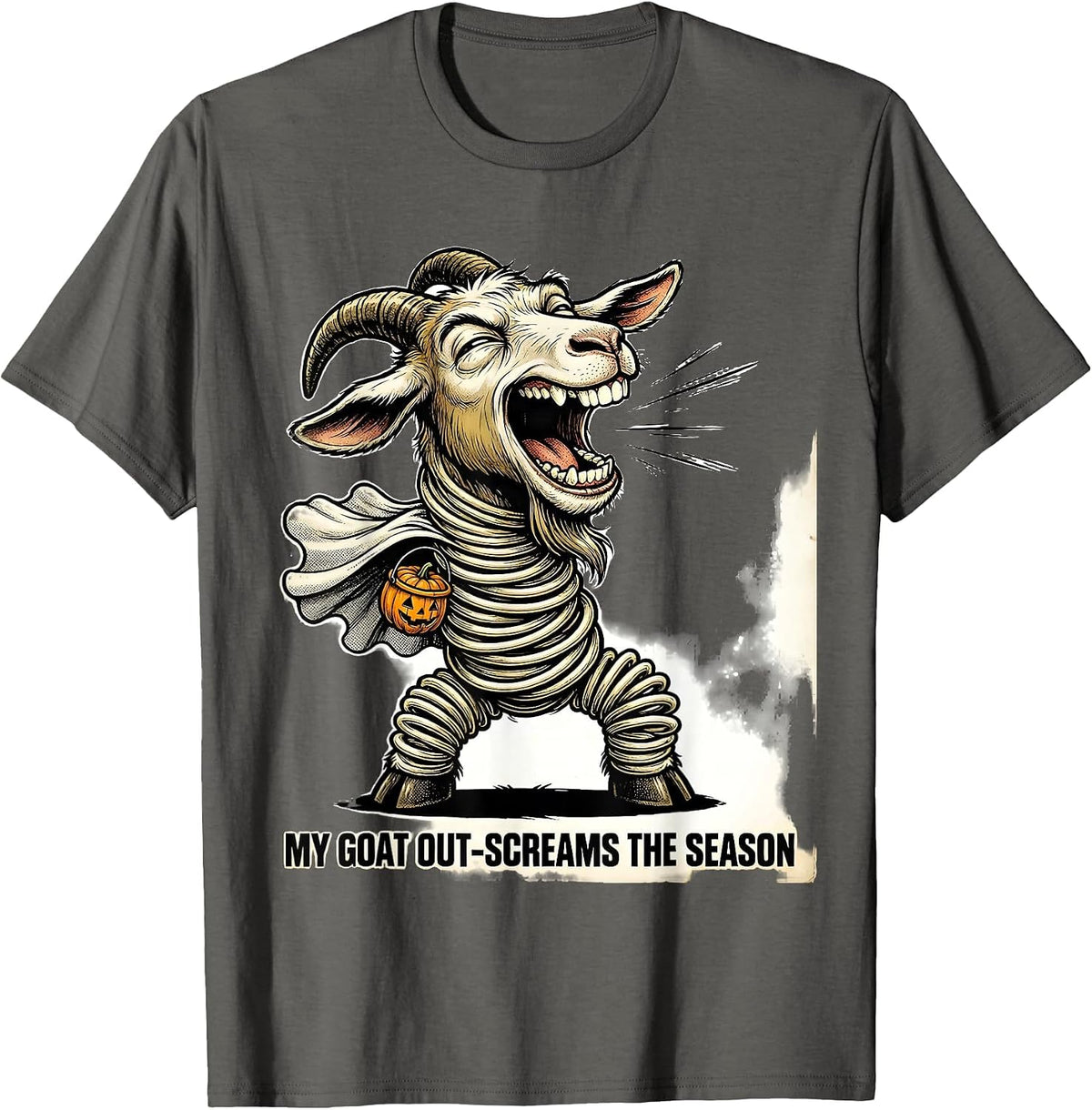 My Goat Out-Screams The Season Funny Goat Lover Halloween T-Shirt - Asphalt Grey
