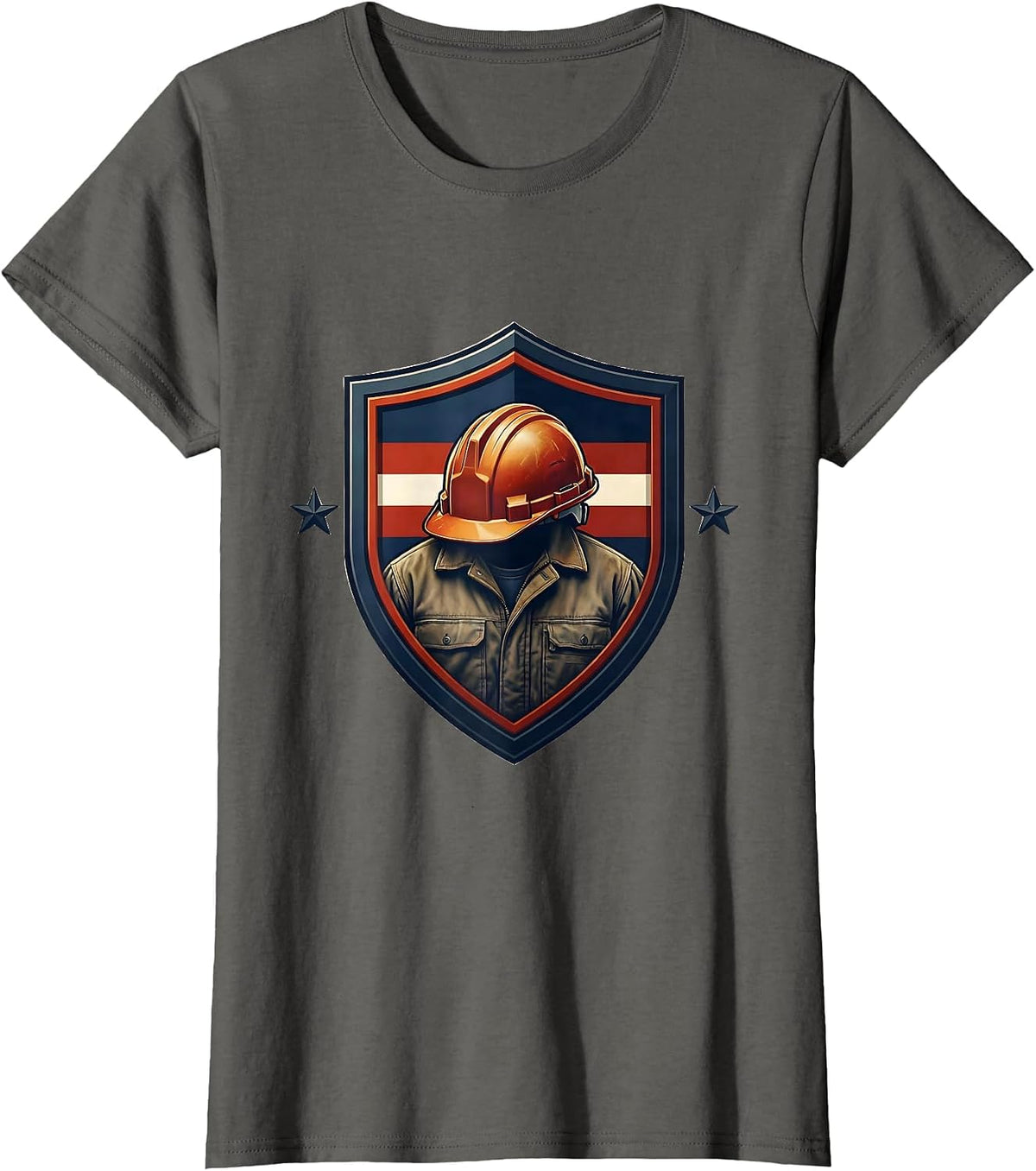 Women's Sealed Shield Badge Patriotic Union Worker Labor Day T-Shirt - Asphalt Grey
