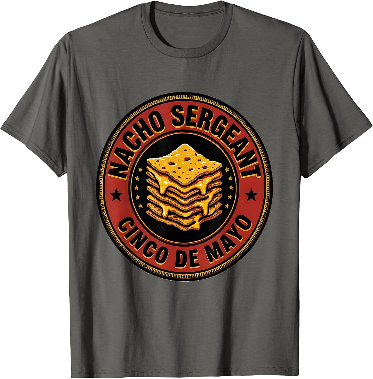 Nacho Sergeant Cinco de Mayo Party Humor Mexican Culture T-Shirt - Asphalt Grey