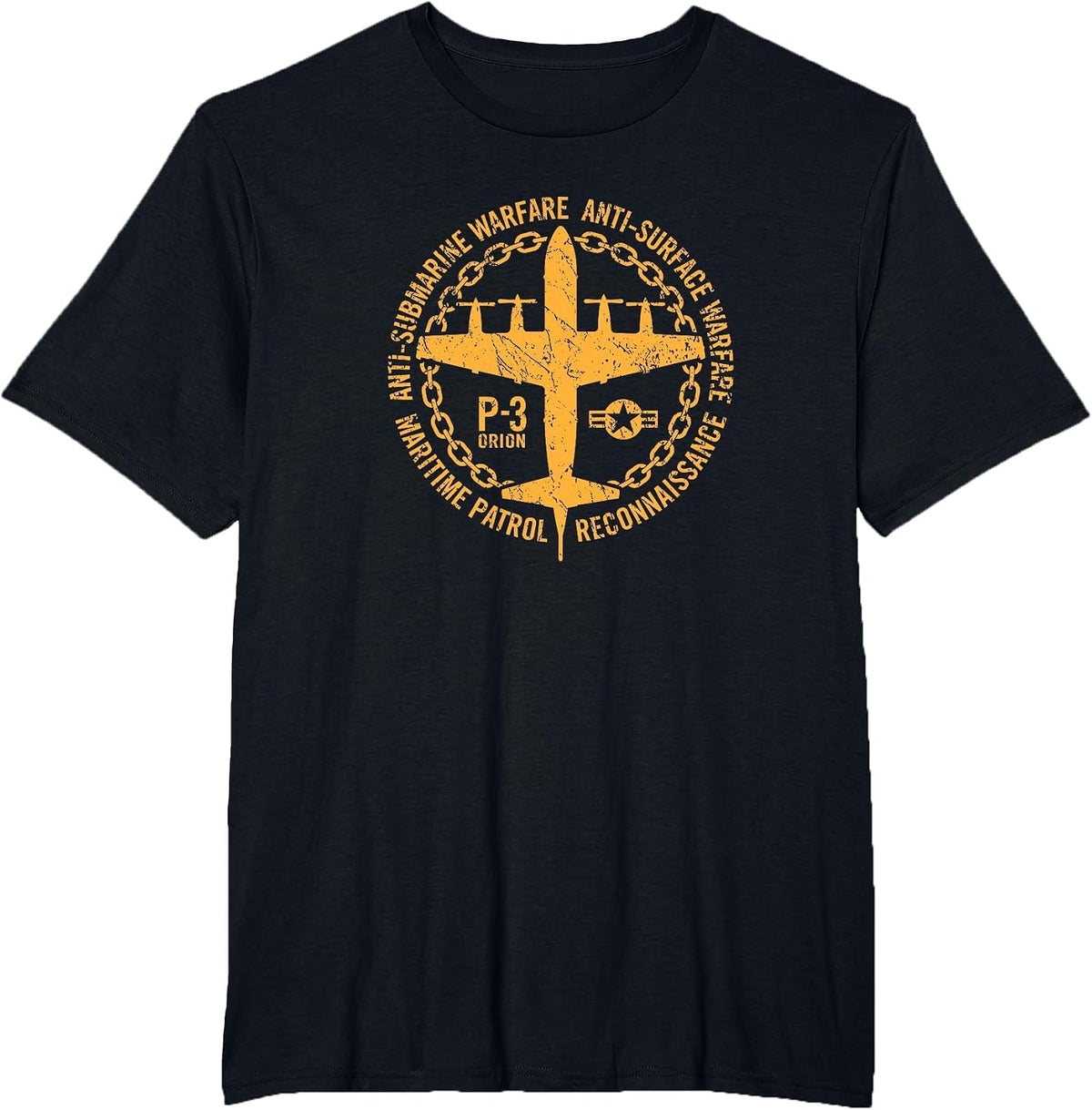 P-3 Anti-Submarine Warfare Patrol Aircraft Distressed Design T-Shirt - Black