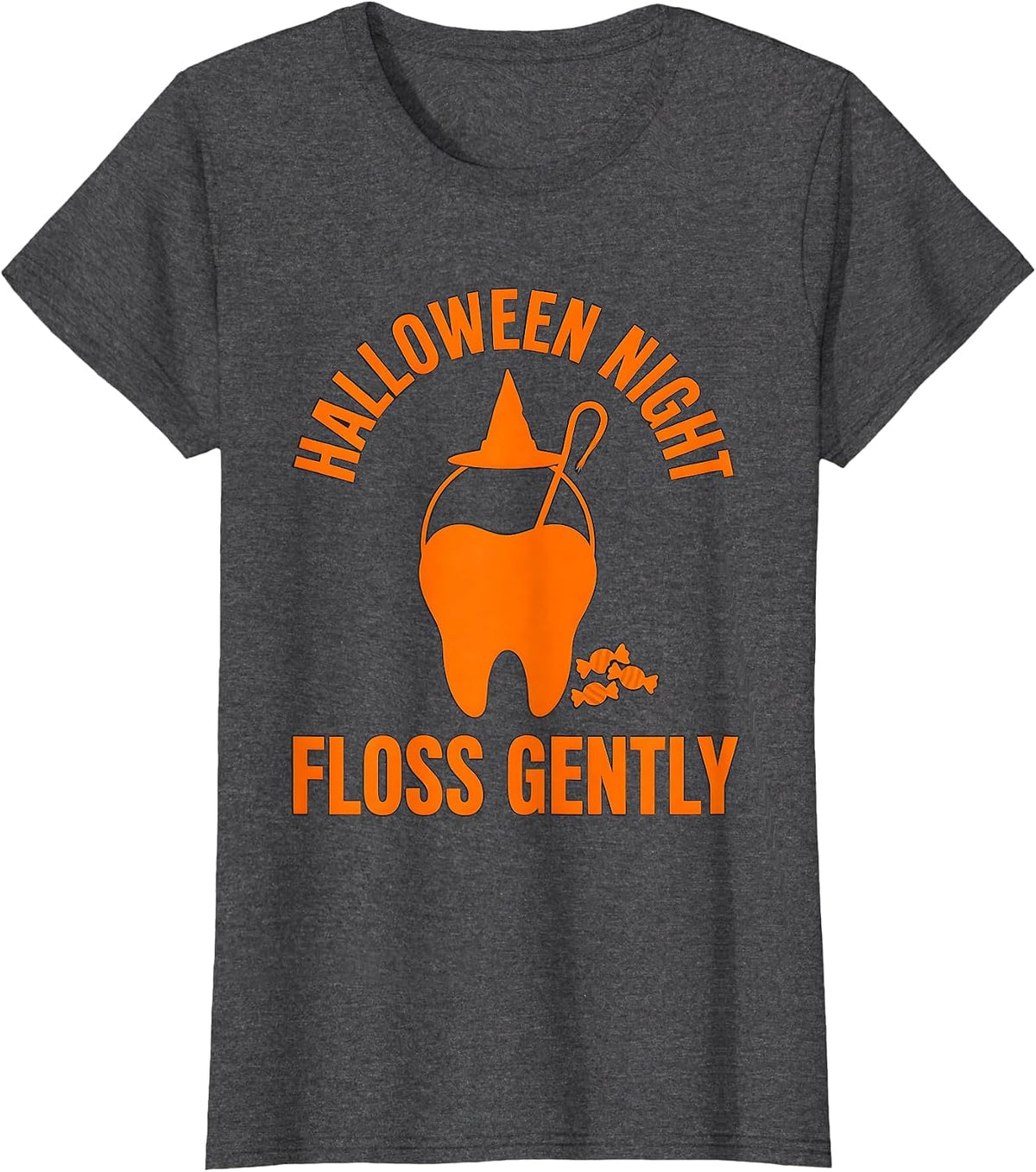 Women's Halloween Night Floss Gently Dental Humor Costume T-Shirt - Dark Heather Grey