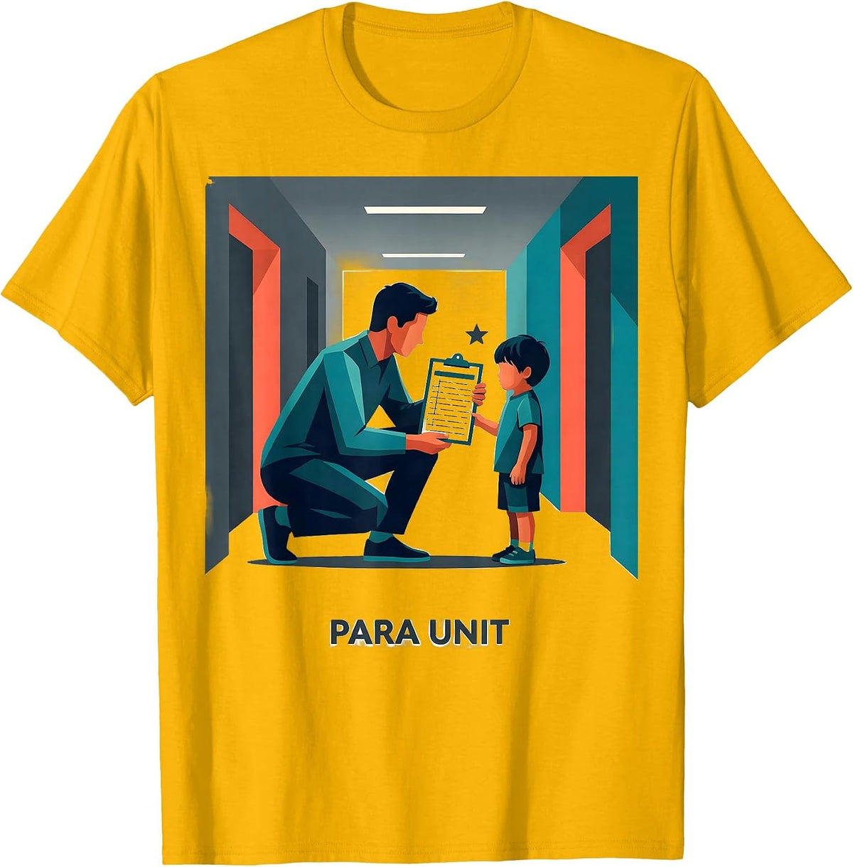 Para Unit Flat Vector Teacher Aide Appreciation Back T-Shirt - Golden Yellow