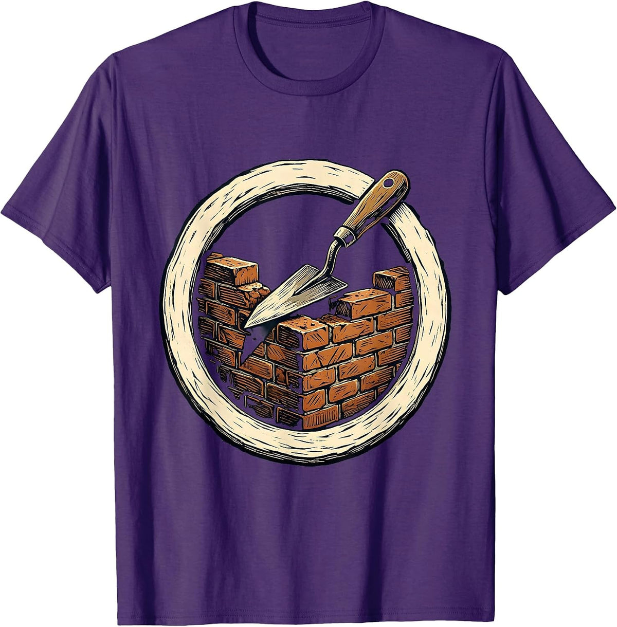 Blue Collar Bricklayer Half-Built Wall Trowel Graphic T-Shirt - Purple
