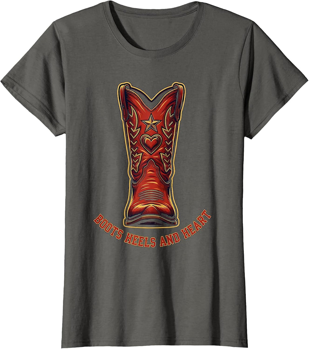 Women's Boots Heels and Heart Western Design T-Shirt - Asphalt Grey