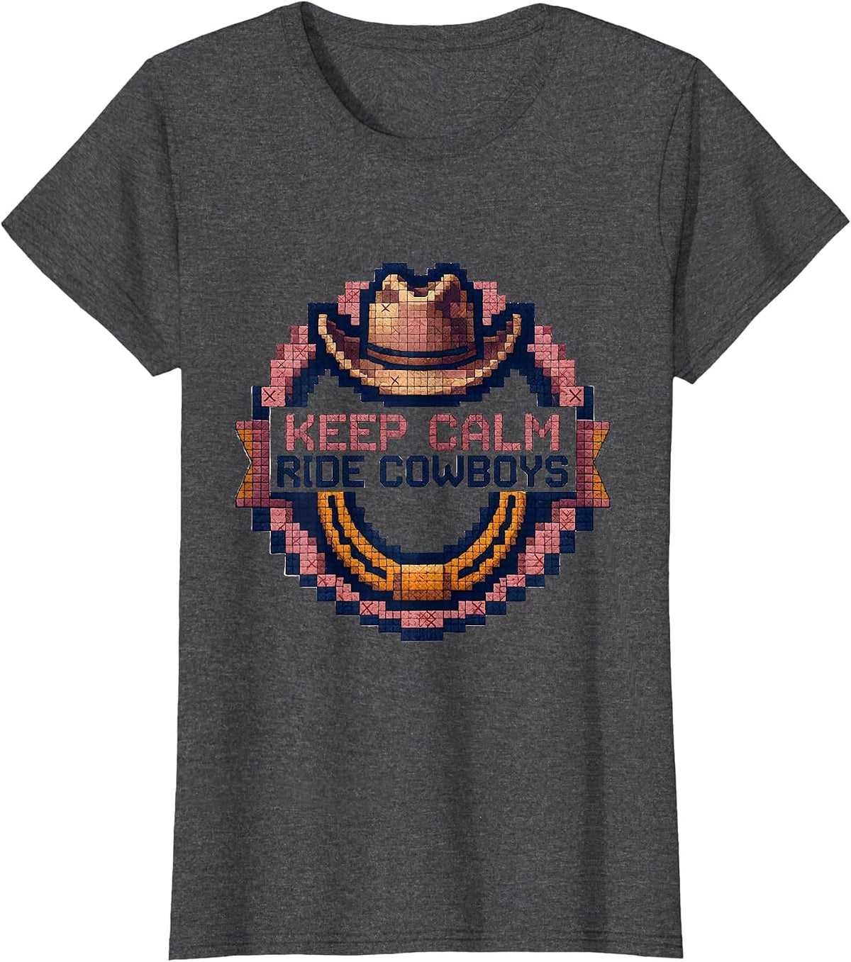 Women's Keep Calm Ride Cowboys Western Design T-Shirt - Dark Heather Grey