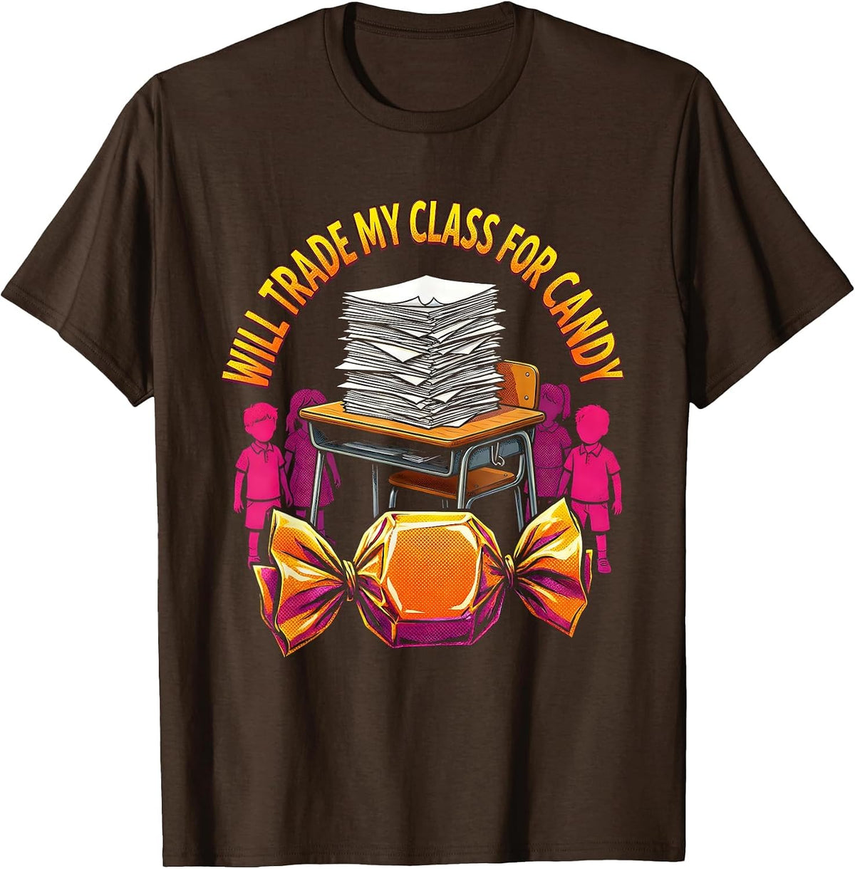 Men's Will Trade My Class For Candy Pop Art Teacher Halloween T-Shirt - Brown