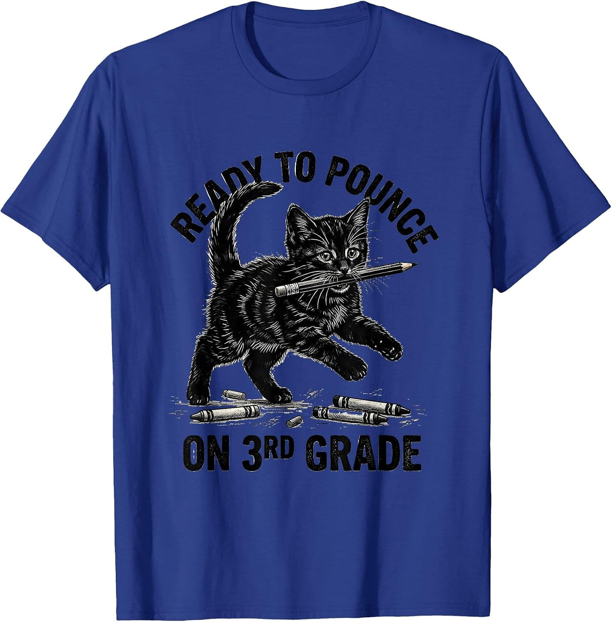 Men's Ready To Pounce On 3rd Grade Cute Cat Kitten Back To School T-Shirt - Royal Blue