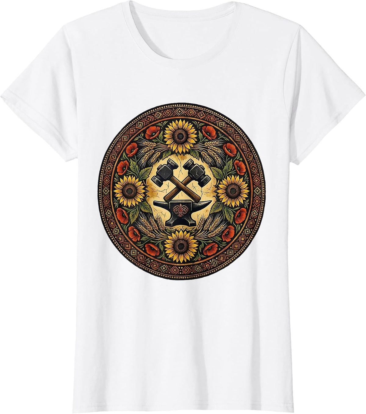 Ukrainian Blacksmith Forge Fire Illustration T-Shirt - White