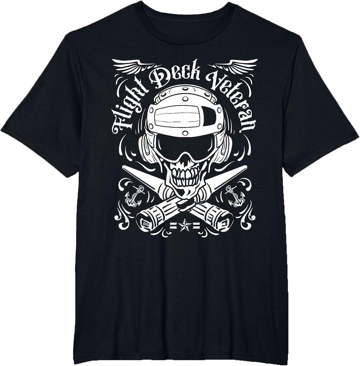 Veteran Skull Naval Flying Deck T-Shirt - Black