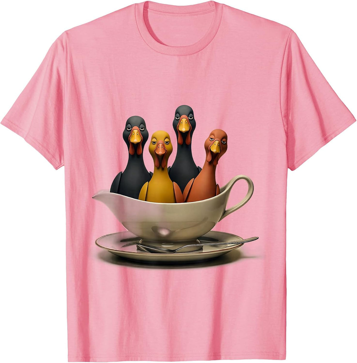 Men's Oversized Gravy Boat Turkey Family Humor Thanksgiving T-Shirt - Pink