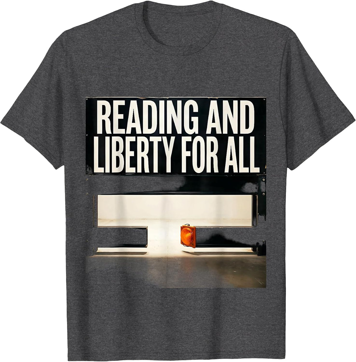 Men's Reading And Liberty For All Brutalist Literacy Justice T-Shirt - Dark Heather Grey