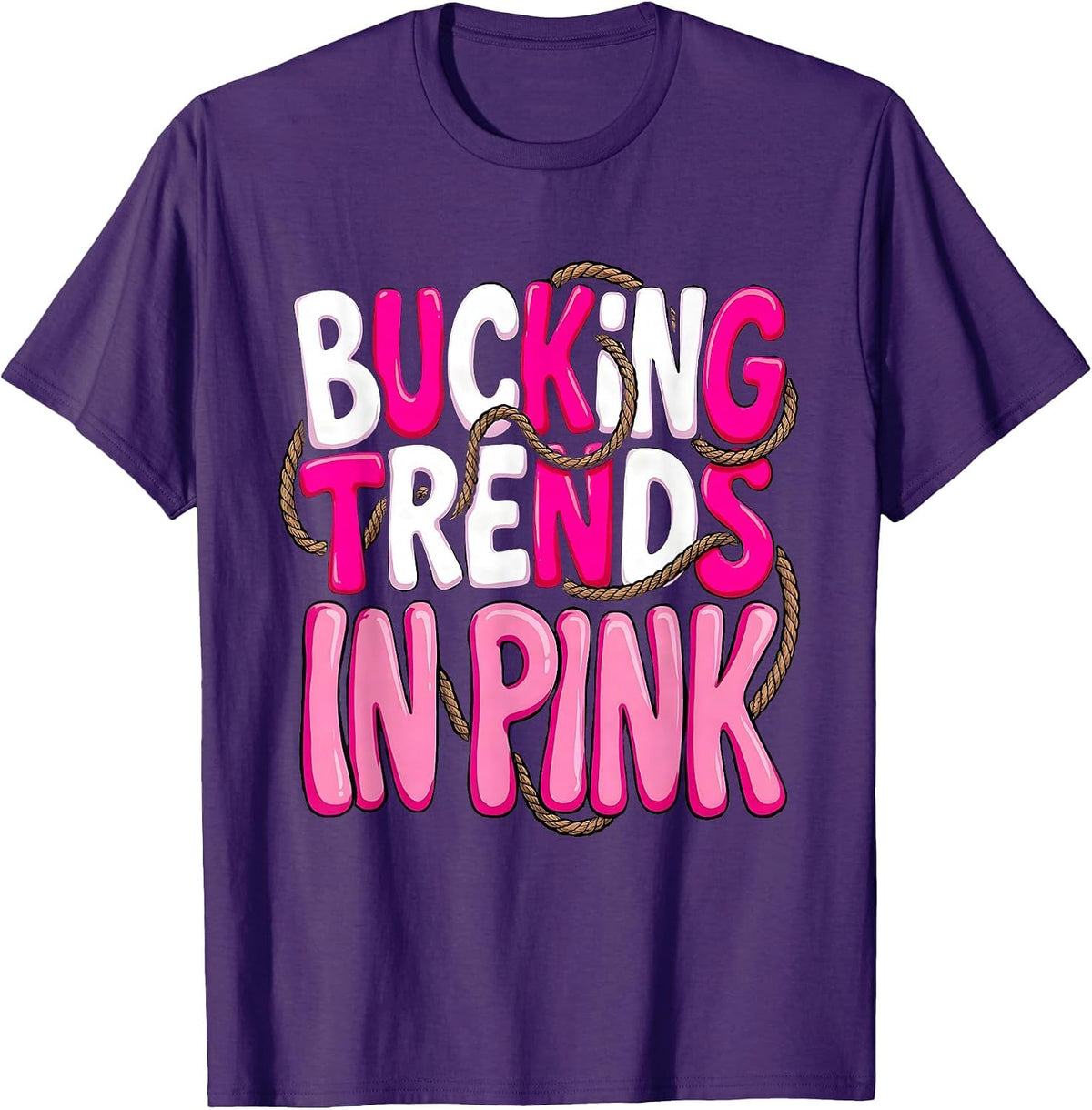 Pink Cowgirl Bucking Trends Western Design T-Shirt - Purple
